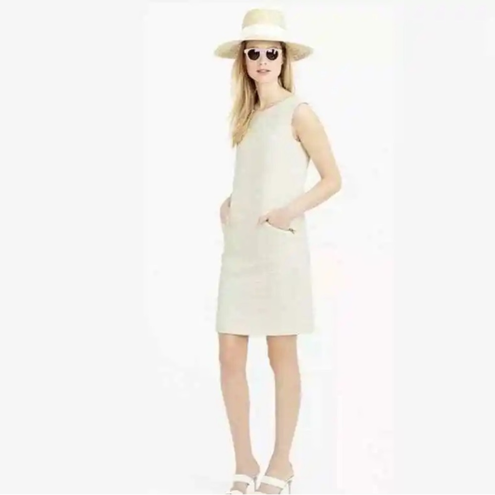 J Crew Ivory Jacquard Textured Zip Pocket Sleeveless Shift Dress Size M